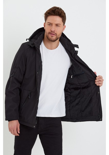 Kapüşonl Çıkabilir Cep Detaylı Içi Kürklü Softshell Mont RD23KE002758