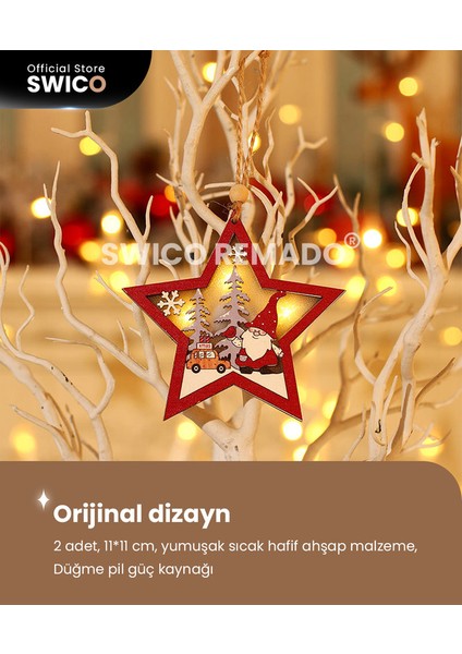 LED Ahşap Noel Askı Süsleri 2 Adet (Yurt Dışından)