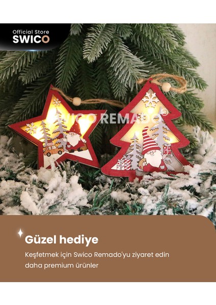 LED Ahşap Noel Askı Süsleri 2 Adet (Yurt Dışından)