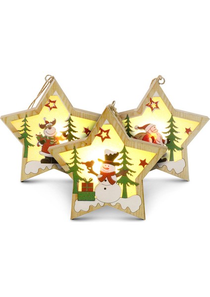 LED Ahşap Noel Askı Süsleri 3 Adet (Yurt Dışından)
