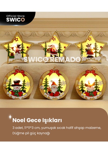 LED Ahşap Noel Askı Süsleri 3 Adet (Yurt Dışından)