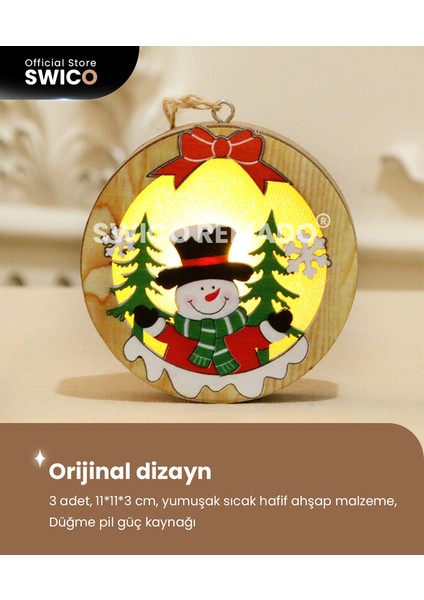 LED Ahşap Noel Askı Süsleri 3 Adet (Yurt Dışından)