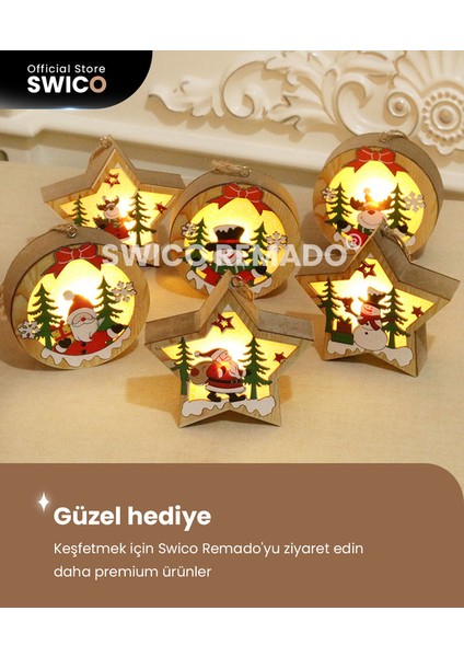 LED Ahşap Noel Askı Süsleri 3 Adet (Yurt Dışından)