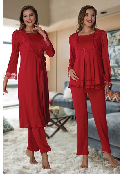 Vişne Sabahlıklı Pijama Takımı Effortt 2018