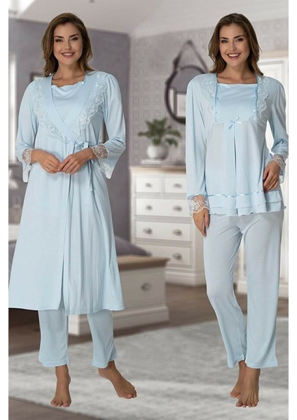 2018 Mavi Sabahlıklı Pijama Takımı Effortt 2018