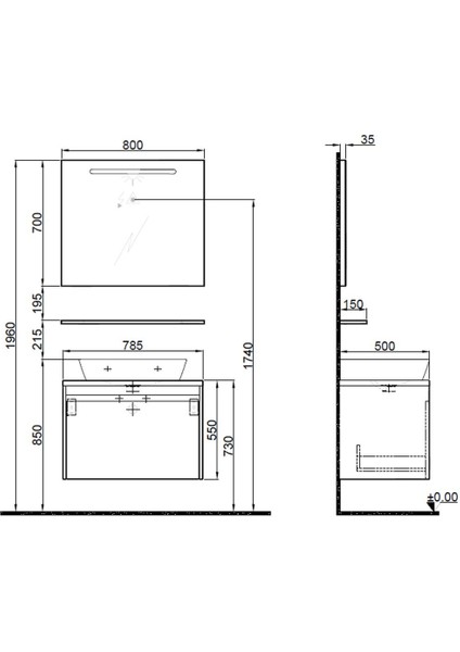 Idea 2.0 80 Cm Pasifik A Tek Çekmeceli Banyo Dolabı Takımı