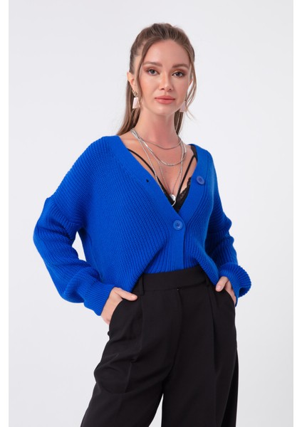 Kadın Mavi 3 Düğmeli Mini Hırka fiyatları