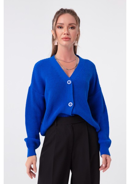 Kadın Mavi 3 Düğmeli Mini Hırka modelleri