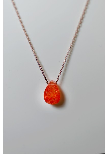 Turuncu Damla Şeker Gümüş Kolye 8X12 mm