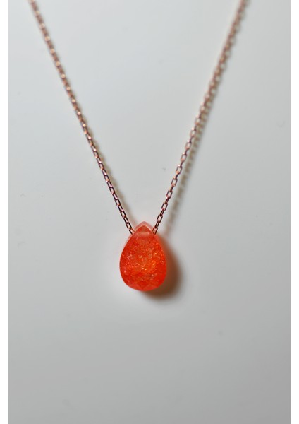 Turuncu Damla Şeker Gümüş Kolye 8X12 mm