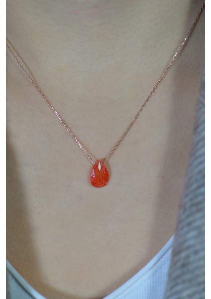 Turuncu Damla Şeker Gümüş Kolye 8X12 mm