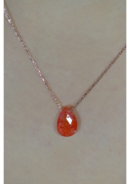 Turuncu Damla Şeker Gümüş Kolye 8X12 mm