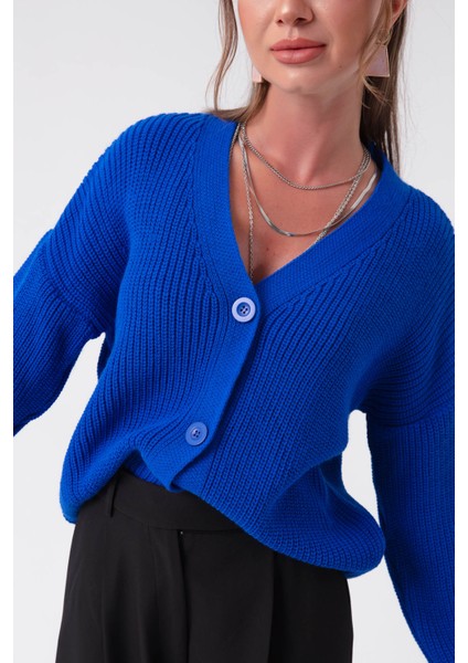 Kadın Mavi 3 Düğmeli Mini Hırka fırsatları