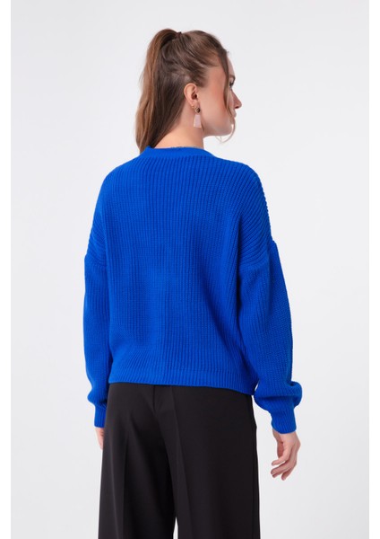 Kadın Mavi 3 Düğmeli Mini Hırka indirimleri