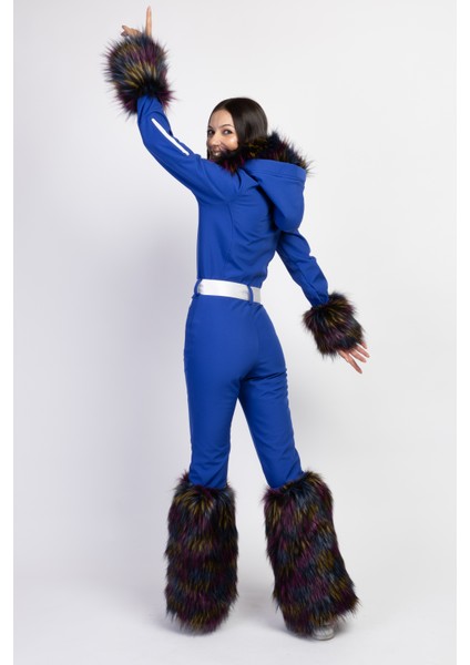 Sd Kürk Detaylı Kapüşonlu Saks Kayak Tulumu modelleri