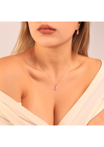 925 Ayar Gümüş Gül Kuvars Kolye Küpe Set fırsatları