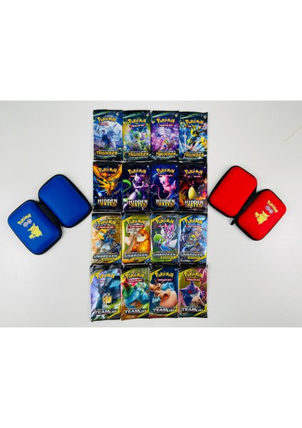 Pokemon Oyun Kartı 4 Set Bir Arada 16 Paket ve 2 Adet Pokemon Kart Koruma Çantası