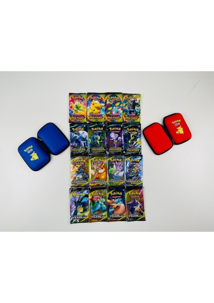 Pokemon Oyun Kartı 4 Set Bir Arada 16 Paket ve 2 Adet Pokemon Kart Koruma Çantası