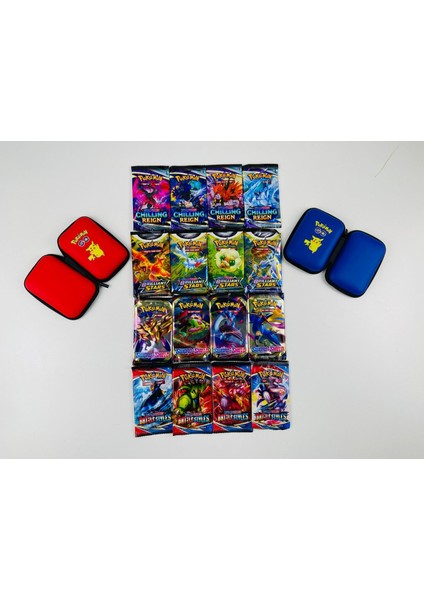 Market Pokemon Oyun Kartı 4 Set Bir Arada 16 Paket ve 2 Adet Pokemon Kart Koruma Çantası