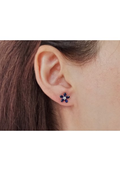 Oval Safir Ve Pırlanta Taşlı Menekşe Küpe 0403E0005