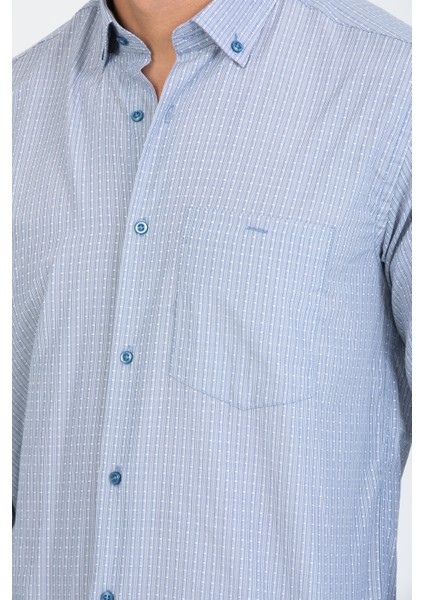 Erkek Mavi Kareli Uzun Kol Cepli Yaka Düğmeli Gömlek fırsatları