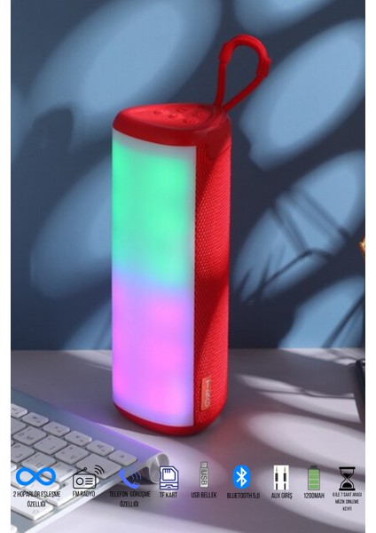 Bluetooth Hoparlör Kablosuz Hoparlör Ses Bombası Extre Bass Yüksek Ses Ritim LED Işık Aux USB