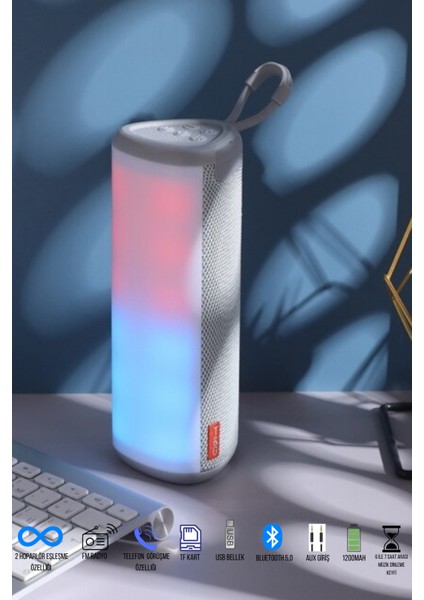 Bluetooth Hoparlör Kablosuz Hoparlör Ses Bombası Extre Bass Yüksek Ses Ritim LED Işık Aux USB