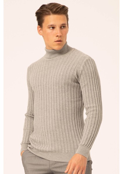 Erkek Balıkçı Yaka Slim Fit Fitilli Triko Kazak 6091288 Gri fiyatları