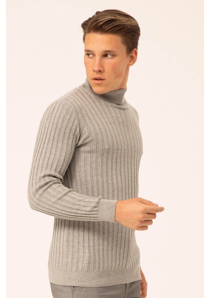 Erkek Balıkçı Yaka Slim Fit Fitilli Triko Kazak 6091288 Gri fırsatları