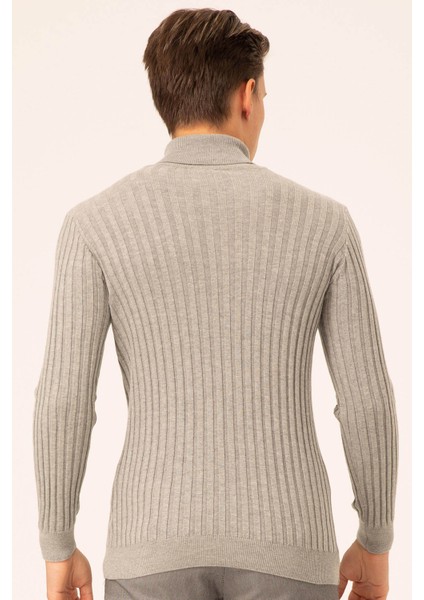 Erkek Balıkçı Yaka Slim Fit Fitilli Triko Kazak 6091288 Gri indirimleri