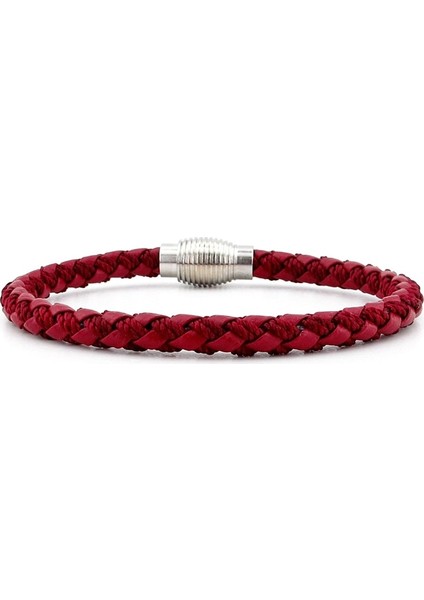 Oval Metal Mıknatıs Bordo Örgü Deri Erkek Bileklik M033D fiyatları