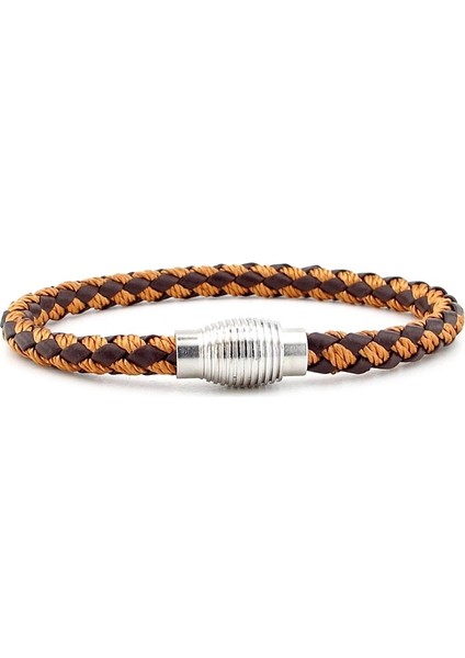 Oval Metal Manyetik Kahve Taba Örgü Deri Erkek Bileklik M033F