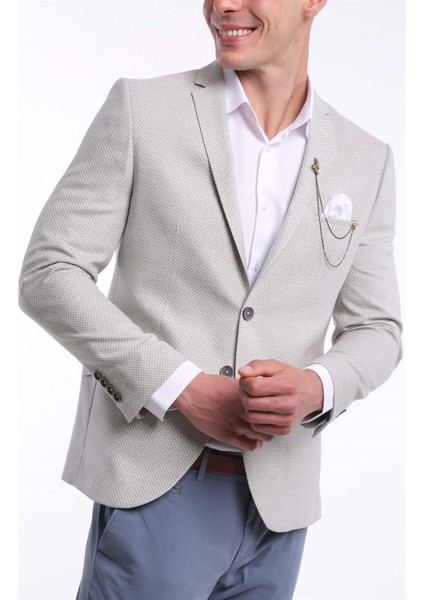 Intersivin Erkek Slim Fit 6 Drop Krem Blazer Tek Ceket