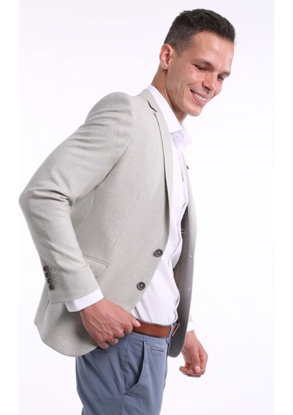 Intersivin Erkek Slim Fit 6 Drop Krem Blazer Tek Ceket