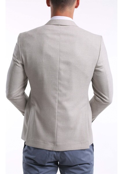 Intersivin Erkek Slim Fit 6 Drop Krem Blazer Tek Ceket