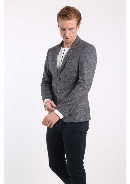 Intersivin 6 Drop Slim Fit Tam Astar Lacivert Erkek Tek Ceket