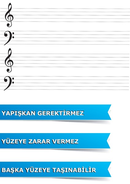 Pi Papers Sol Fa Anahtarlı Portreli, Nota Çizgili, Yapışkansız Tutunan, Statik Akıllı Kağıt Yazı Tahtası