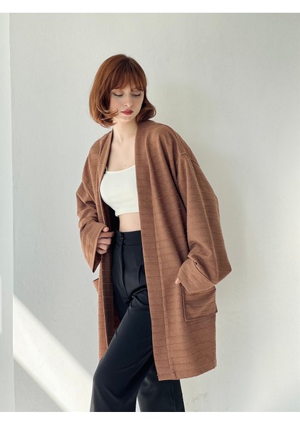 Cepli Kışlık Hırka Kimono Unisex Kahverengi