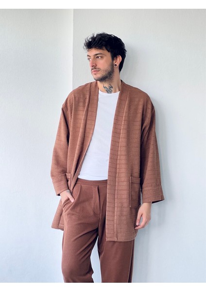 Cepli Kışlık Hırka Kimono Unisex Kahverengi