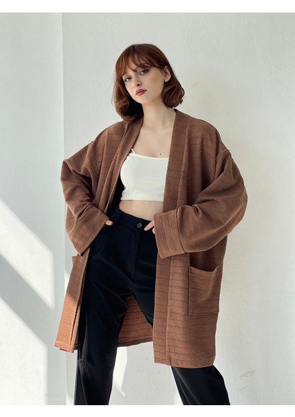 Cepli Kışlık Hırka Kimono Unisex Kahverengi