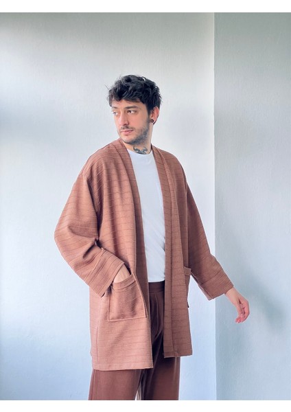 Cepli Kışlık Hırka Kimono Unisex Kahverengi