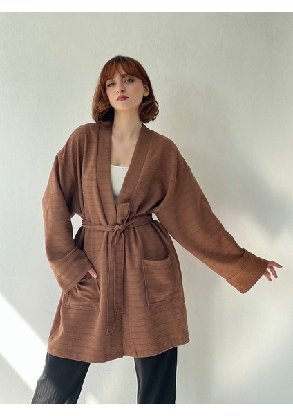 Cepli Kışlık Hırka Kimono Unisex Kahverengi
