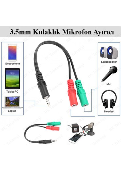 3.5mm Stereo Kulaklık Mikrofon Ses Ayırıcı Kablo Adaptörü