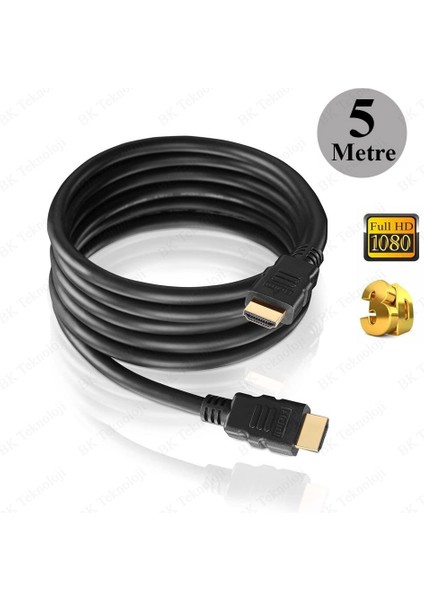 BK Teknoloji 5 Metre Yüksek Kalite HDMI Erkek-Erkek Kablo Ethernet 3D Full Hd 1080P