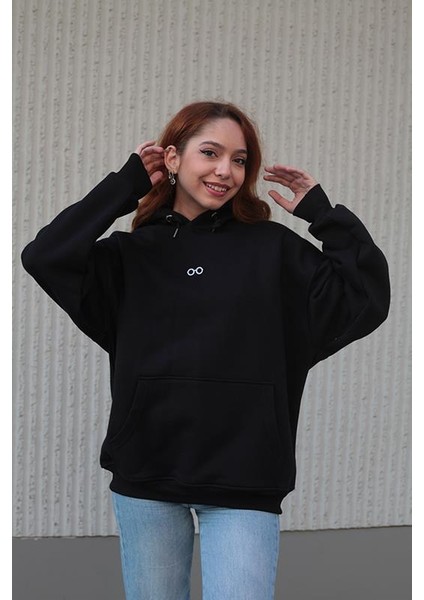 Renkli To Cosmos Logo Desenli Unisex Oversize Hoodie ( Kapüşonlu Sweatshirt) Siyah fiyatları