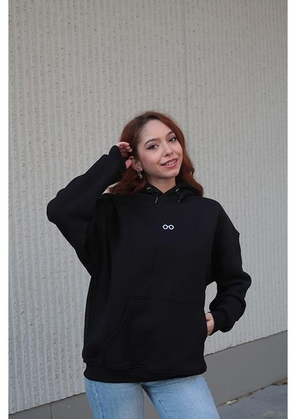 Renkli To Cosmos Logo Desenli Unisex Oversize Hoodie ( Kapüşonlu Sweatshirt) Siyah modelleri