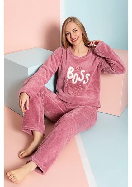 Tam Peluş Kışlık Kadın Pijama Takımı- Polar Yılbaşı Pijaması