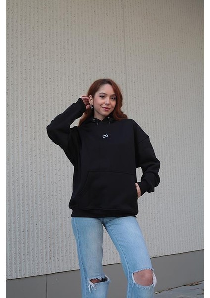 Renkli To Cosmos Logo Desenli Unisex Oversize Hoodie ( Kapüşonlu Sweatshirt) Siyah fırsatları