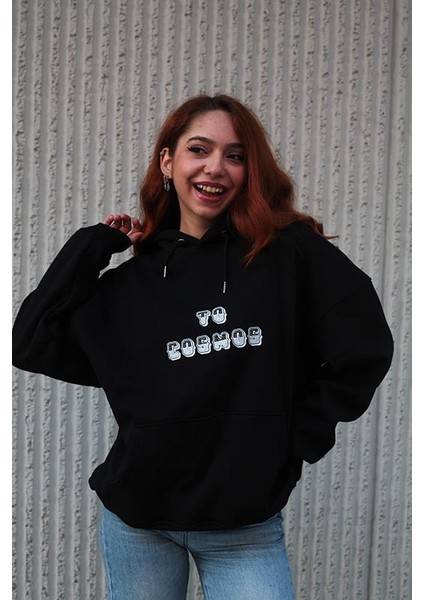 Yazı Baskılı Oversize Hoodie ( Kapüşonlu Sweatshirt) Lacivert fiyatları