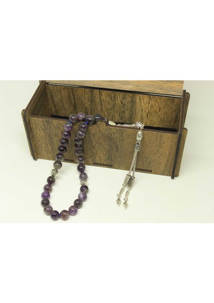 Ametist Taşı Koyu Renk Tesbih 8mm Ahşap Kutulu fiyatları